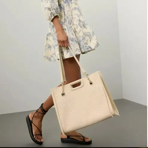 Maje Cream Faux Raffia Big Tote Bag Business Travel Vacation Beach 12x14x5 $460