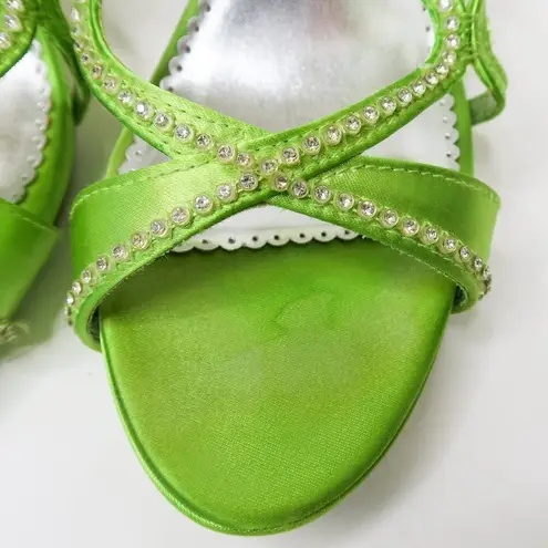 Vintage Y2K Michelangelo Lime Green Rhinestone Heels Size 8.5