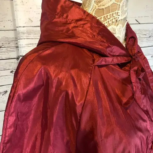 Vintage Messages Iridescent Red Long coat hood, belt, ties at neck cuffs size M Pink Size M