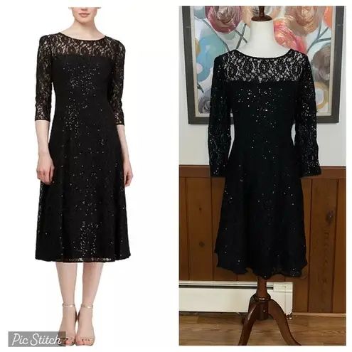 Slny Elegant Black Sequin Lace Dress!
