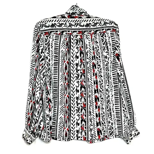 Alfred Dunner XL Tie Collar Long Sleeve Blouse Abstract Print Black Red 90s