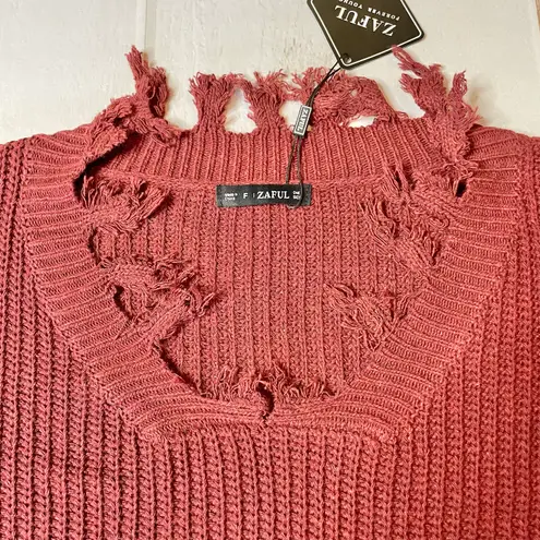 Zaful NWT -  - Women’s Burgundy Distressed Sweater