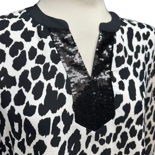 Susan Graver Long Sleeve Tunic Sequin Leopard Black Gray Tan 8