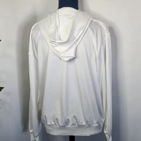 Boutique White Satiny Hoodie Shirt Girl Drinking Coffee