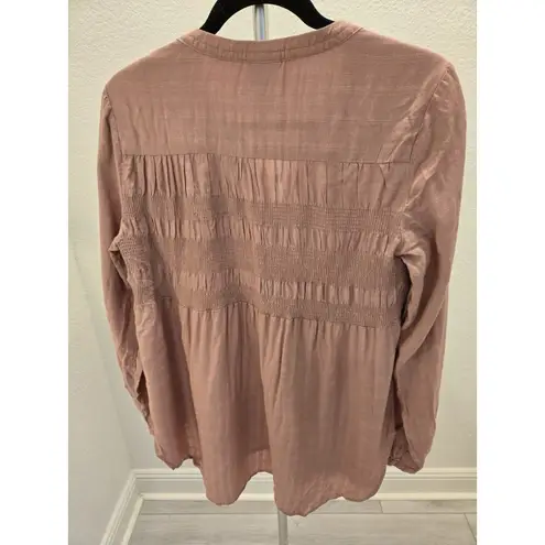 Knox Rose Women's M Peasant Blouse Pink Smocked V