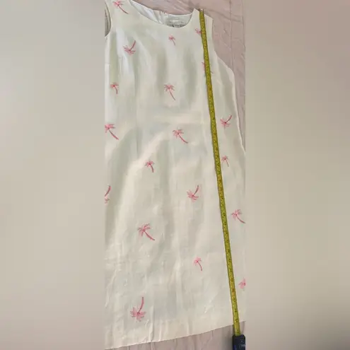 Real Comfort Linen White w/Pink Embroidered Palm Trees SL Lined Dress Size 12