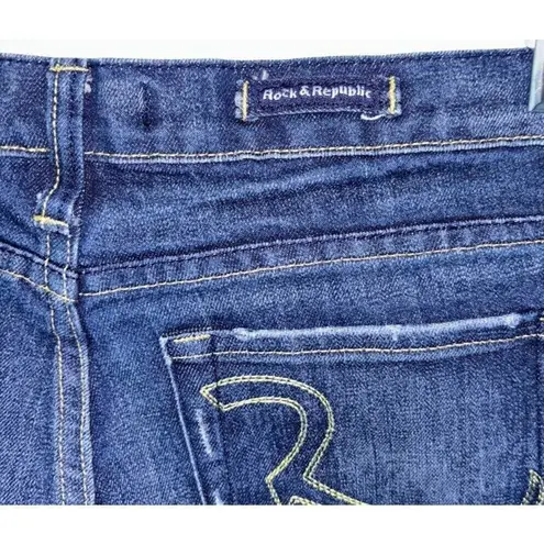 Rock & Republic  Jeans Women Sz30 Blue Flare Wide Boot Cut Leg Low Rise Dark Wash