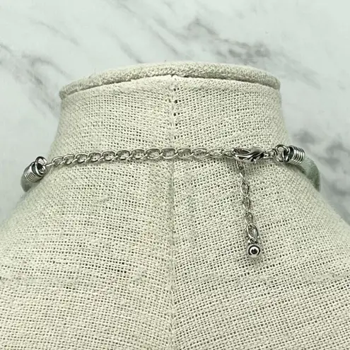 Blue Faux Turquoise Pendant Silver Tone and Light Blue Faux Suede Necklace