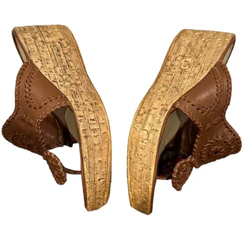 MILA PAOLI LEATHER WEDGE PLATFORM WHIPSTITCH NAVAJO TAN SANDAL SHOES 7.5