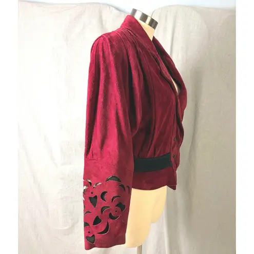 Vintage Phoenix Burgundy Black Suede Cutout Cropped Jacket M Art Western AS IS Red Size M