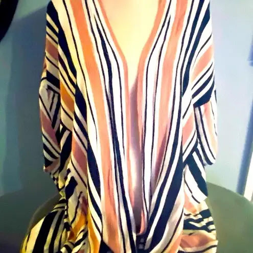 Very J Pink and Navy Asymmetrical 3/4 Sleeve Blouse