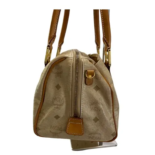 MCM Rare Tan Color Monogram Visetos Boston Bag