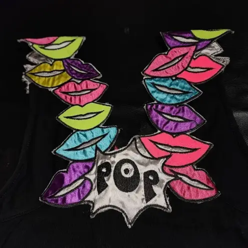 Hocus‎ Pocus Womens Black Pop Lips Black Jump Suit Comic Cartoon Medium