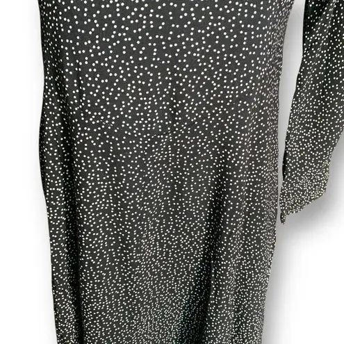 Vintage 80s Black White Polka Dot Long Sleeve Maxi Dress Lace Detail Collar Black