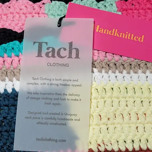 Tach Clothing Crochet Patchwork Mini Dress Handknitted Meryl Multi L Pink Size L