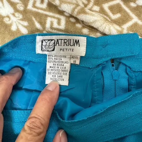 Atrium Teal Light Tweed Short Sleeve Jacket & Skirt Suit Set Sz 10 Blue