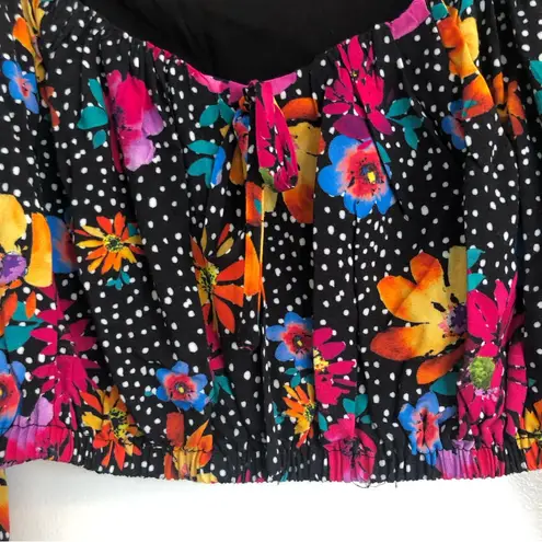 Majorelle Revolve Swift long sleeve crop top black dot multicolor floral pink