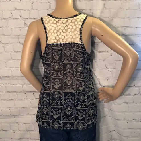 B Jewel B. Jewel Semi-Sheer Tank Top Lace Inset M