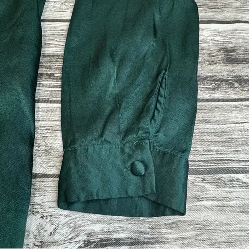 L'Academie Los Angeles Womens Casual Satin Tunic Blouse Emerald Green S SM Small