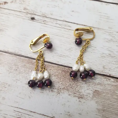 Vintage Avon Clip On Earrings Plum and Faux? Pearl Dangle Purple
