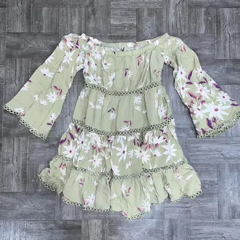 Jaase Light Green Floral Tiered Dress Size XS