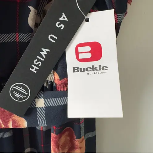 Buckle  As U Wish Navy Floral Checkered Jumpsuit Tie Waist Cropped Spaghetti Blue