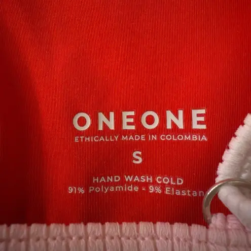 One 5 One ONEONE Red Ribbed Triangle Bikini Top Padded Braided Straps Size S