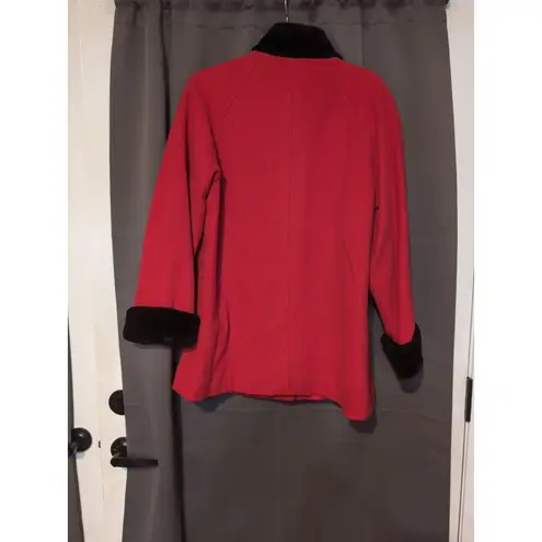 Leslie Fay Women's Medium Red Blazer, Faux Fur Collar & Cuffs, Size 8, Outerwear