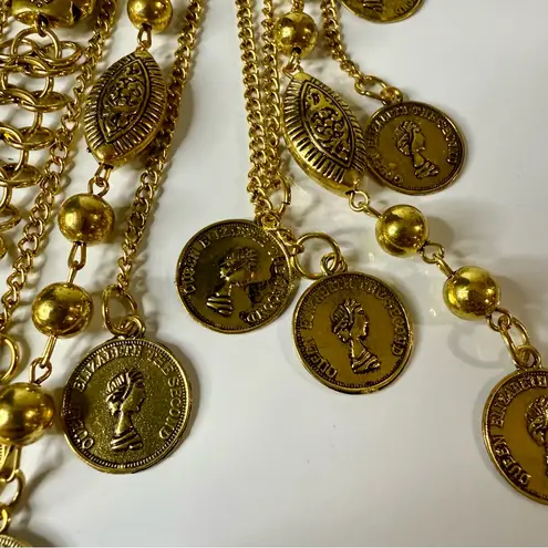Large Gold Tone Statement Necklace Bohemian Coins Details Festival