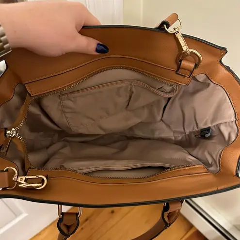 Paper Store Structured Caramel Faux Leather Bag with Shoulder Strap Tan