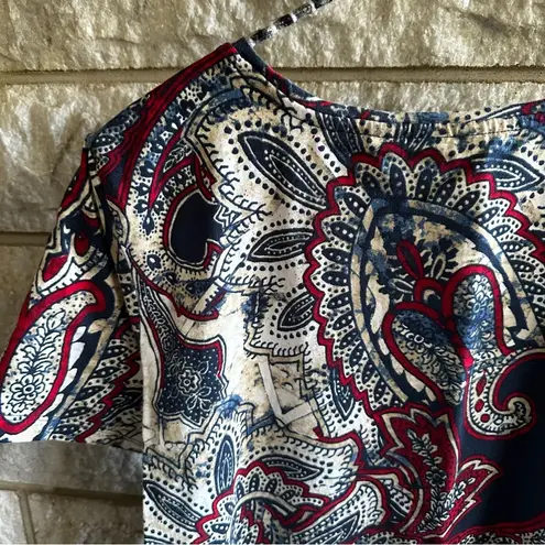 Christopher & Banks paisley floral print t shirt large red blue cream