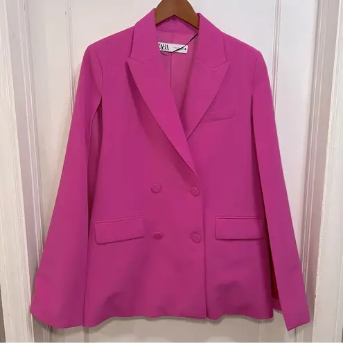 ZARA  Bright Pink Cape Double Breasted Blazer Size medium