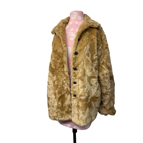 Vintage Golden Brown Faux Fur Coat Size Medium Baxis & Baxis Jacket Soft Vanilla Tan