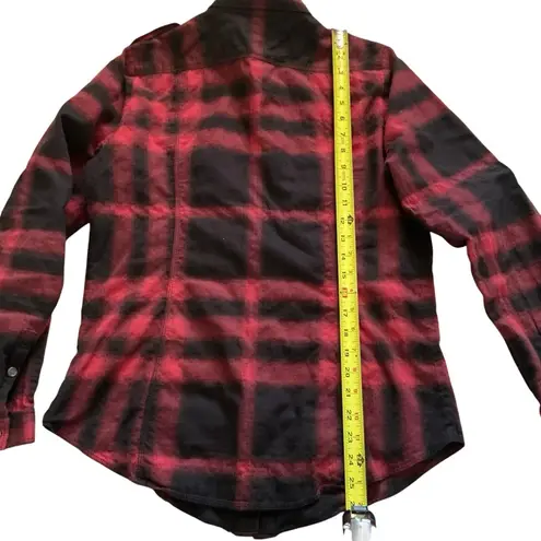 Burberry  Brit women’s burgundy black plaid button front shirt size large