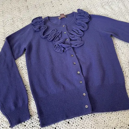 Oats Cashmere Ruffle Front Long Sleeve Cardigan Purple (Small) grandmacore comfy