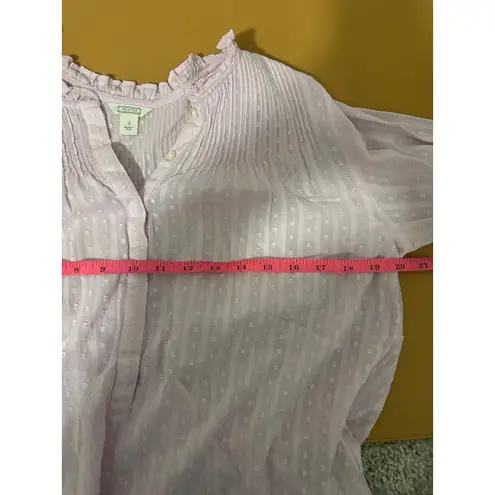 J.Crew Point Sur Ruffle Classic Popover Blouse Shirt Clip Dot Pink Size 2