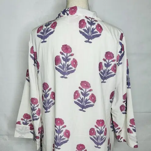 Victoria Dunn Collared Shirt Dress Size XL Floral White Pink Purple Lined