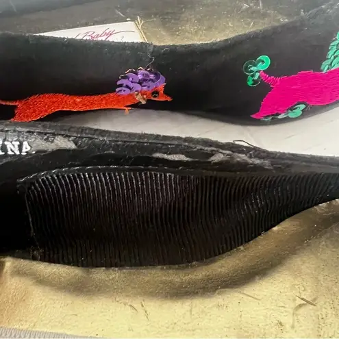 Vtg Beverly Feldman poodle dog print flats Woman Colorful Embroidery Size 6AA >