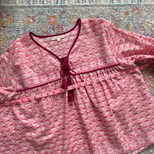 Marea Isla Pink Floral Long Puff Sleeves Boho Pullover Top Women’s Size Large