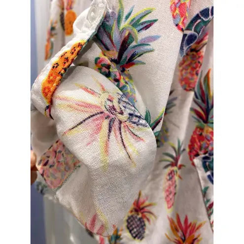 Sigrid Olsen Linen Pineapple Print Tunic Top Button Front Shirt Blouse S - Image 6