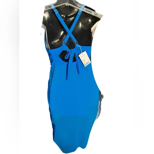 NWT B2prity Blue Women’s Mesh OnePiece Swimdress Tummy Control VNeck swimSuit Size L