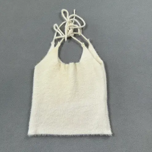 Red Berry Women Knit Halter Top S Fuzzy Ivory Sleeveless Australia Soft Back Tie White