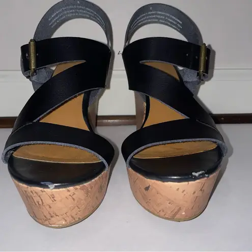 Mossimo Platform Sandals Cork Wedge Black Strappy Buckle Heel Women's Size 8