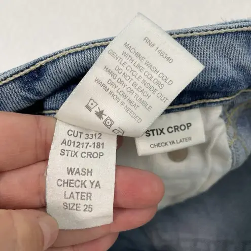 AMO Cropped Distressed Raw Hem Skinny Jeans Stretch Denim Light Wash size 25