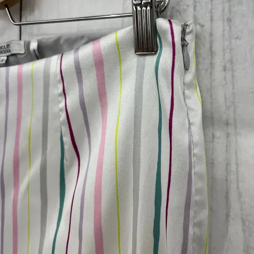 Badgley Mischka US 10 White Pastel Striped Crop Pants High Waist