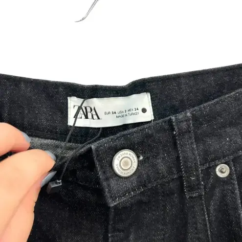 ZARA  The Panelled Slim High Rise Slim Fit 4-Pocket Jeans Black Denim Size US 2‎