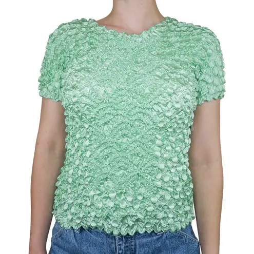 Vintage 90s Pale Green Print Coin Bubble Popcorn Shirt Size M