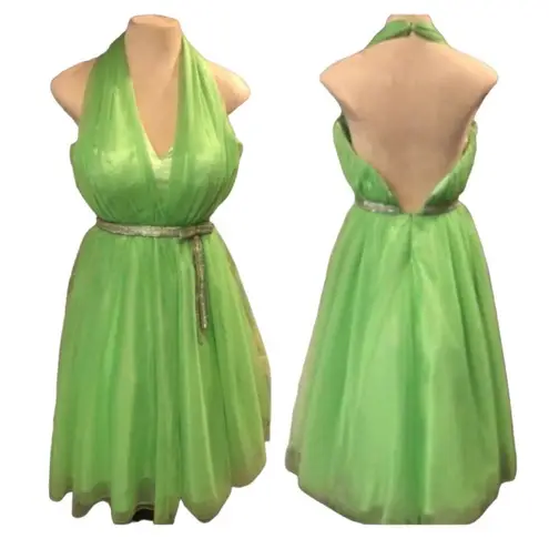 Elegant Lime Green Party Time Halter Top Style Formal Dress Size 6 by Lisa Kane