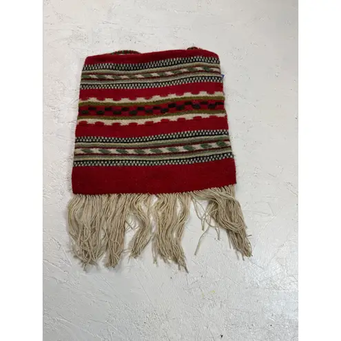 Vintage Vegetal Collecting Carrier Bag Woven Tapestry Fringe Hippie Boho Red