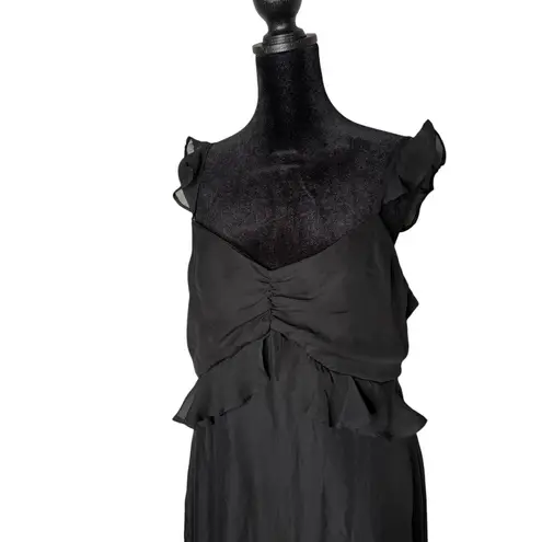 Lulus  Black Sleeveless Ruffled Midi Dress Size‎ L Ruched Flutter Whimsigoth